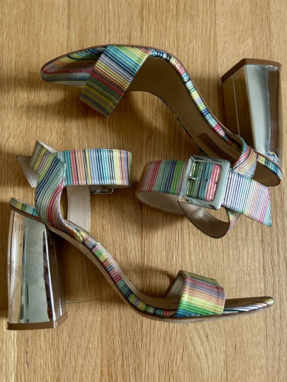 Dee Keller Rainbow Mirrored Block Heel Sandals